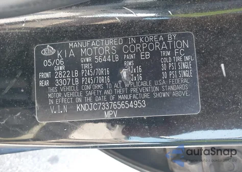 2006 Kia Sorento Ex/Lx z USA, uszkodzony, nr VIN KNDJC733765654953
